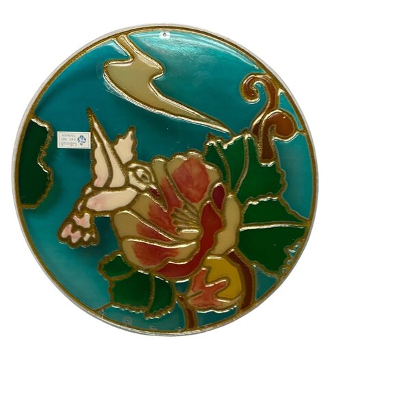 Hummingbird & Flower Stained Plastic Glass Wind Chime With Brass Tubes 6" - Picture 7 of 7